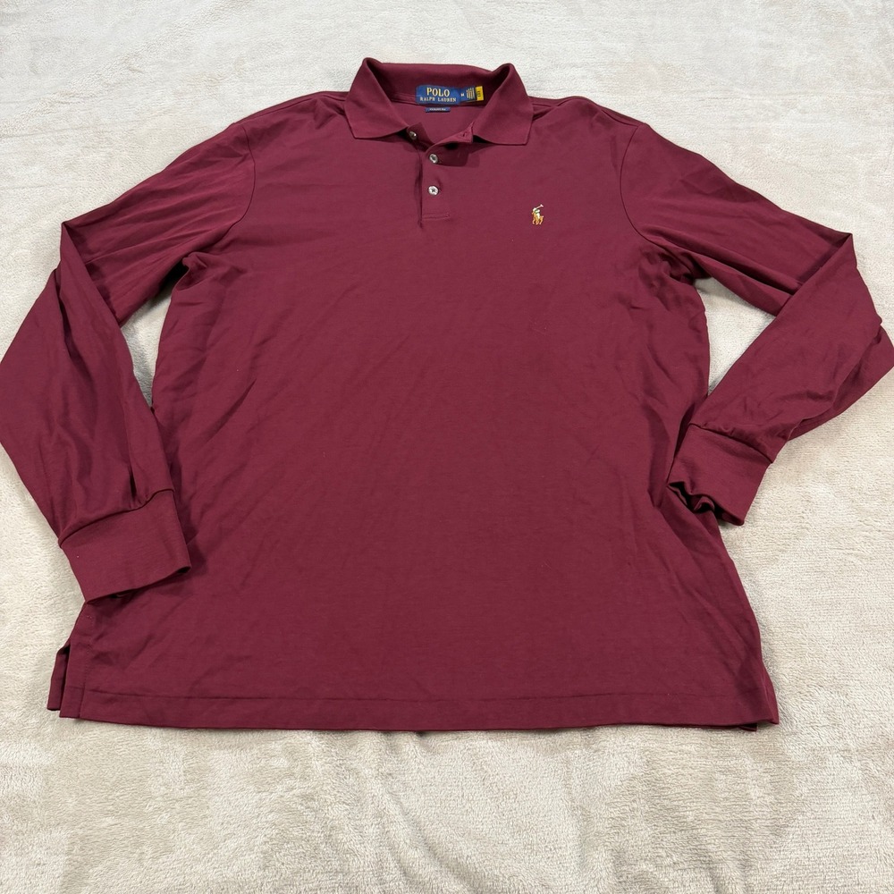 Polo Ralph Lauren Mens Medium Classic Fit Long Sleeve Polo Shirt Burgundy Red